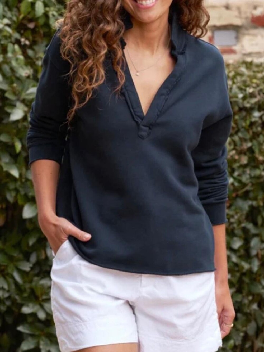 NWOT Frank&Eileen Patrick Popover Henley Triple Fleece British Royal Navy Top